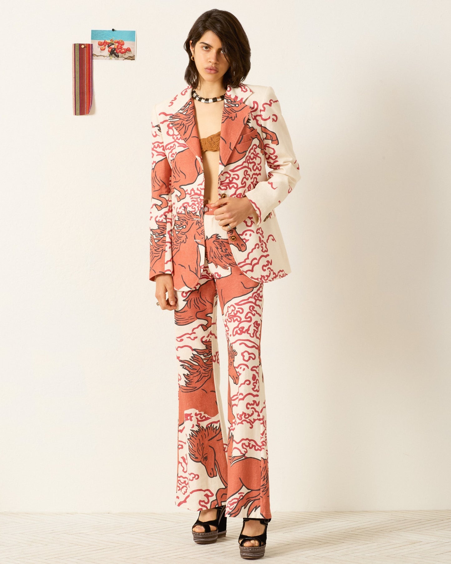 person wearing alix of bohemia womens Afternoon Rouge Pegasus Blazer