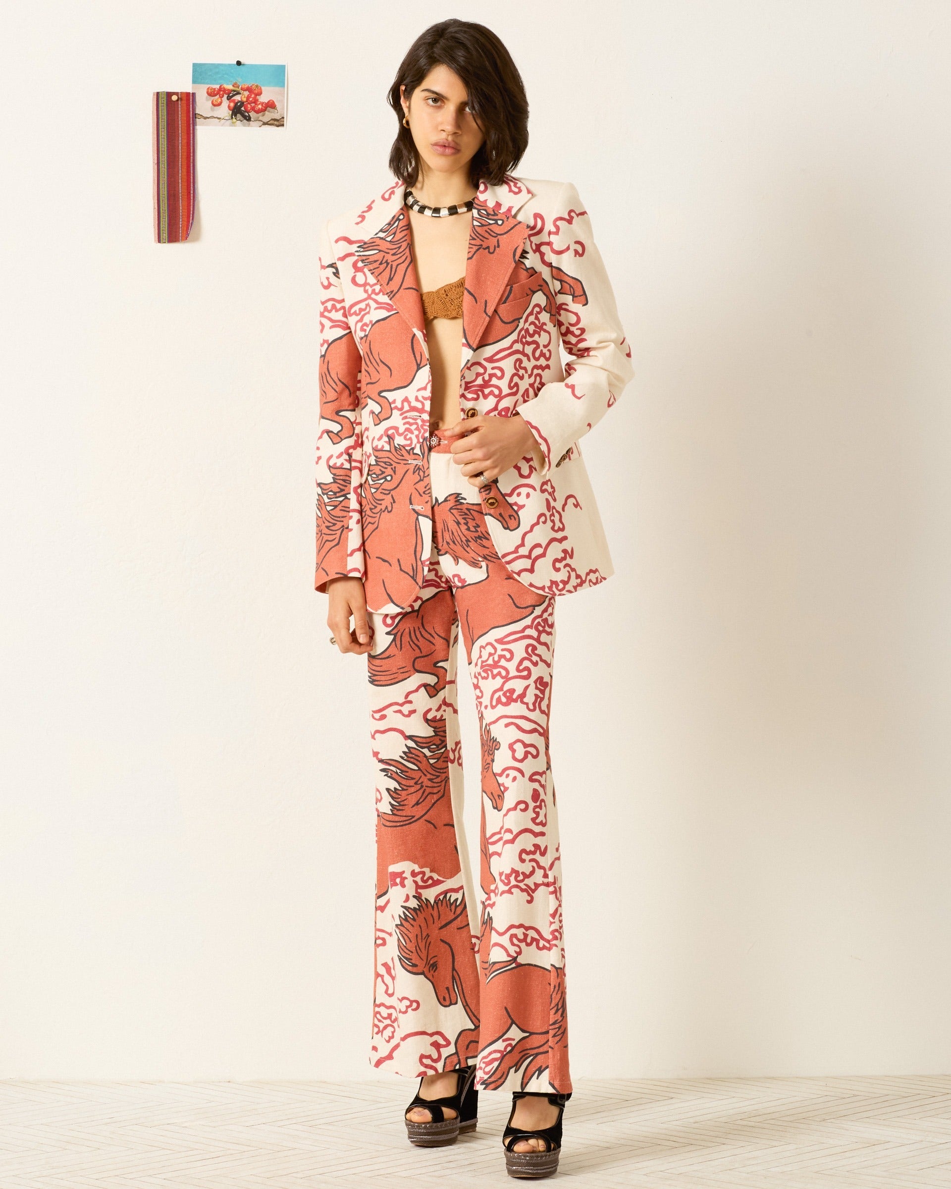 person wearing alix of bohemia womens Afternoon Rouge Pegasus Blazer