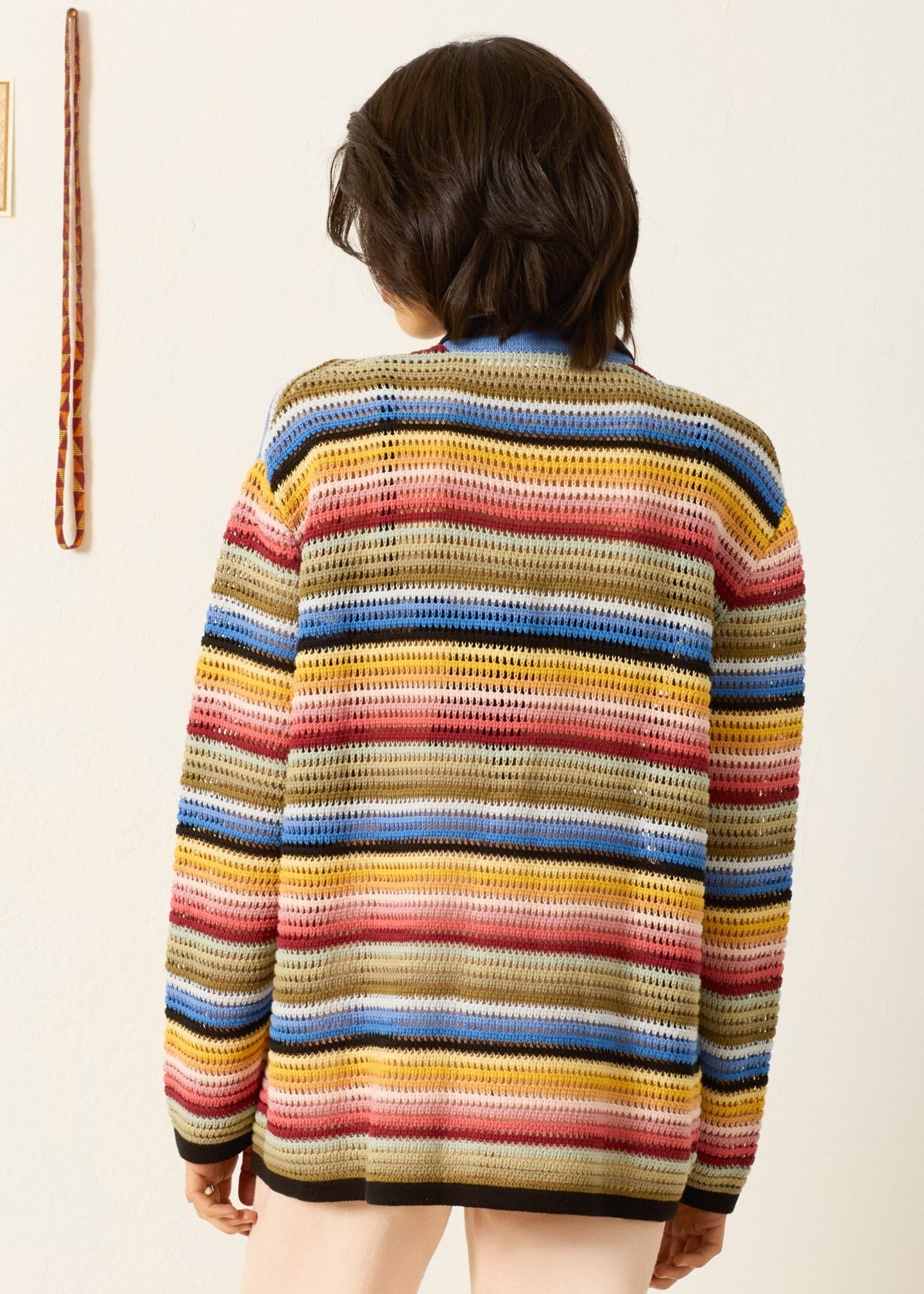 person wearing alix of bohemia womens Emery Ombre Crochet Top multicolor