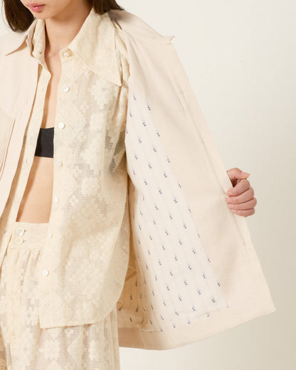 person wearing alix of bohemia womens Jude Dune Fringe Jacket