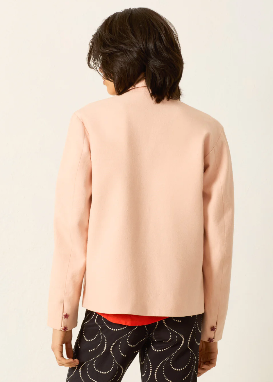 person wearing alix of bohemia womens Jude Ruby Poppy Jacket