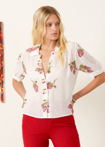 person wearing alix of bohemia womens Peyton Strawberry Dot Shirt