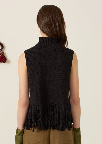 person wearing alix of bohemia womens Sonia Onyx Fringe Top in Black
