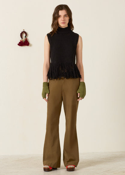 person wearing alix of bohemia womens Sonia Onyx Fringe Top in Black