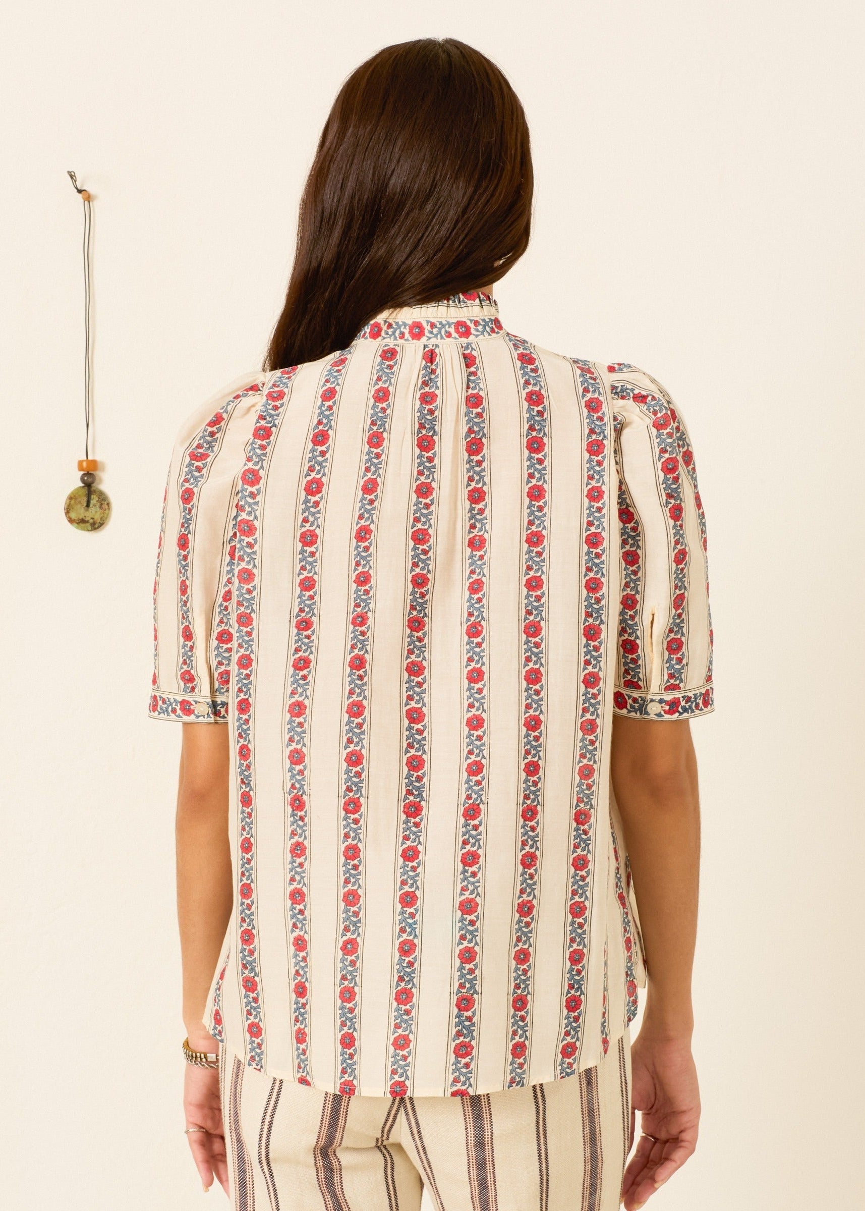 person wearing alix of bohemia womens Winnie Roseband Stripe Shirt