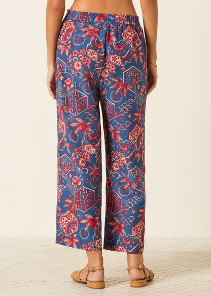 person wearing alix of bohemia womens cotton silk printed Otto Delft Hive Pant