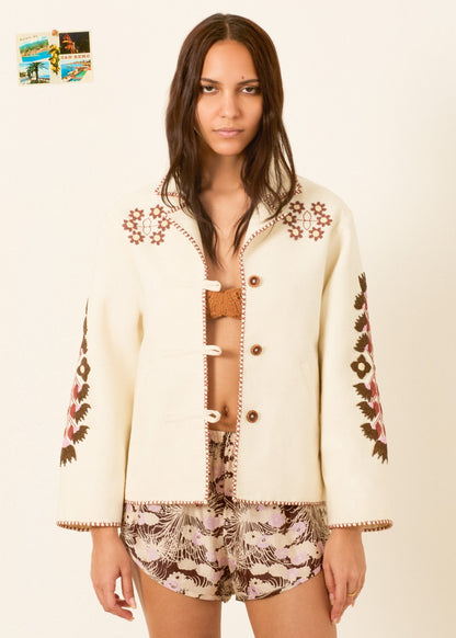 person wearing alix of bohemia womens embroidered Western Cactus Silk Jacket