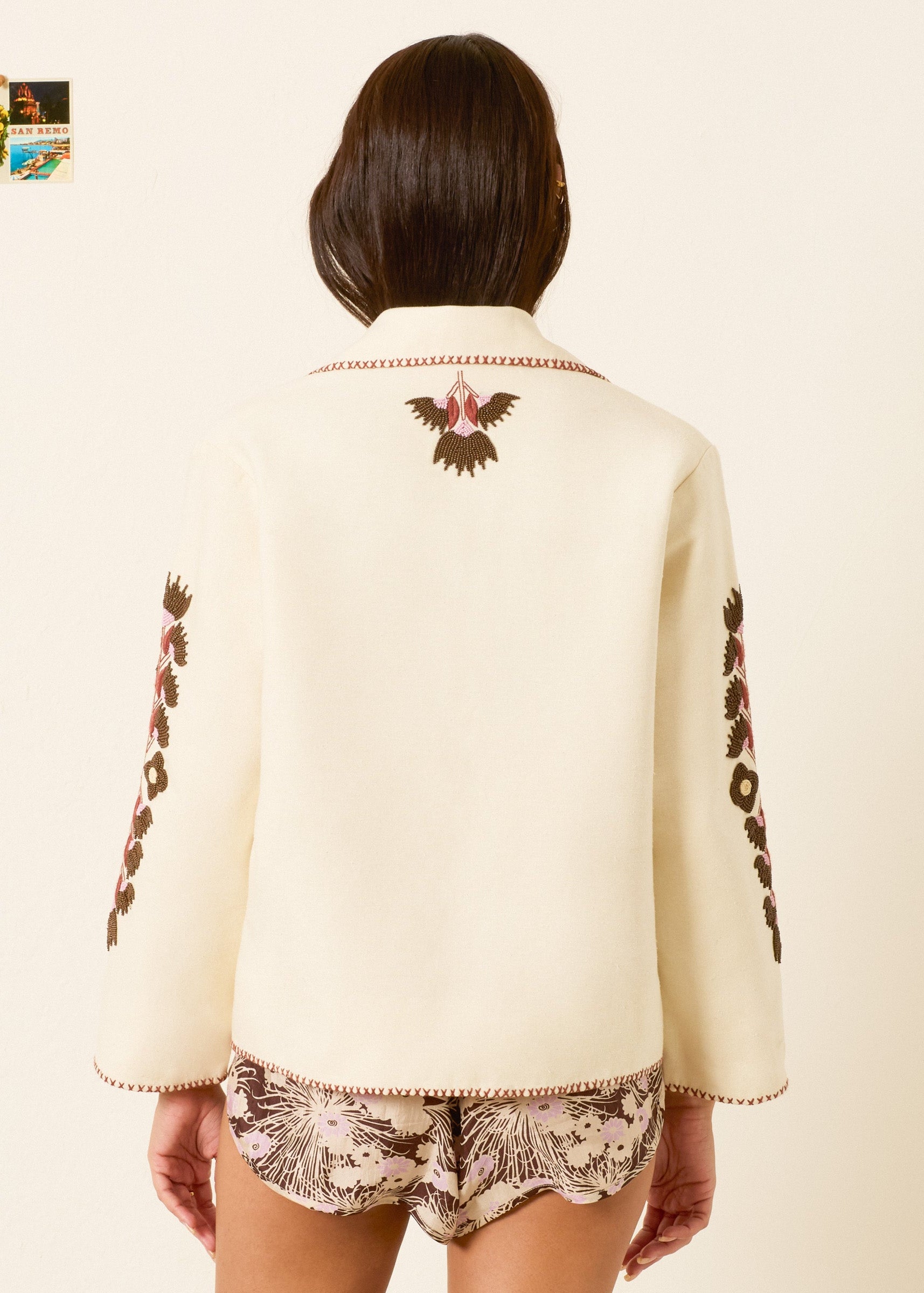 person wearing alix of bohemia womens embroidered Western Cactus Silk Jacket