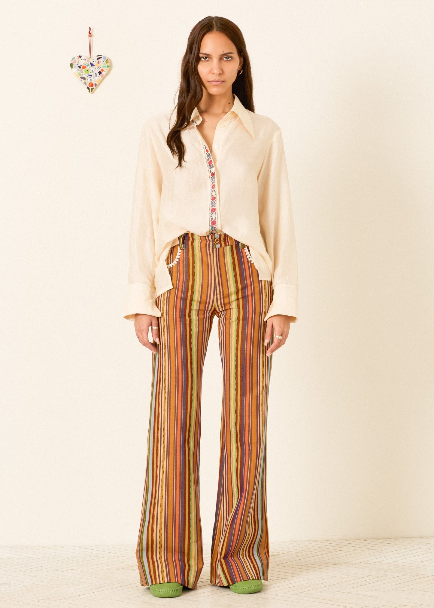 person wearing alix of bohemia womens floral printed Dana Roseband Silk Shirt