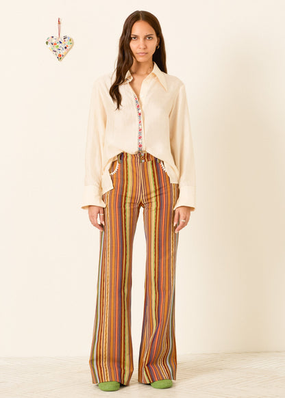 person wearing alix of bohemia womens floral printed Dana Roseband Silk Shirt