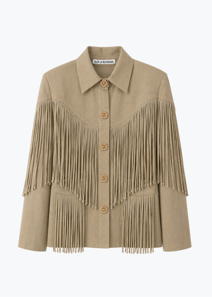 alix of bohemia womens light green Jude Moss Fringe Jacket