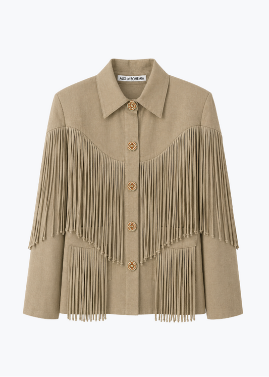 alix of bohemia womens light green Jude Moss Fringe Jacket
