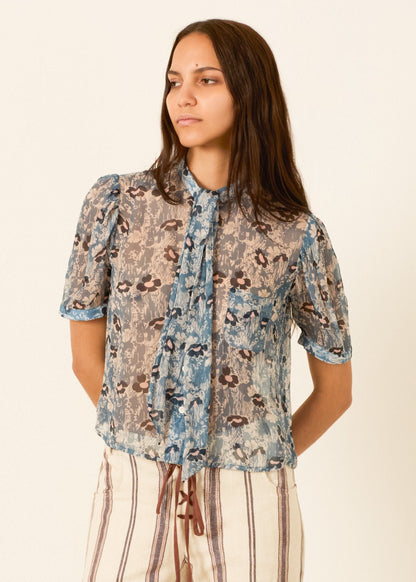 person wearing alix of bohemia womens printed Chance Water Flower Shirt