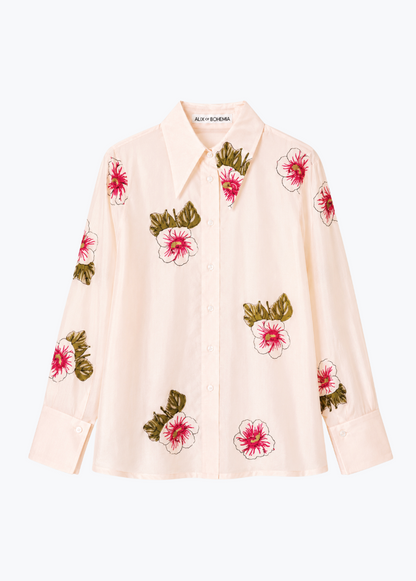 alix of bohemia womens printed Dana Blush Hibiscus Silk Shirt