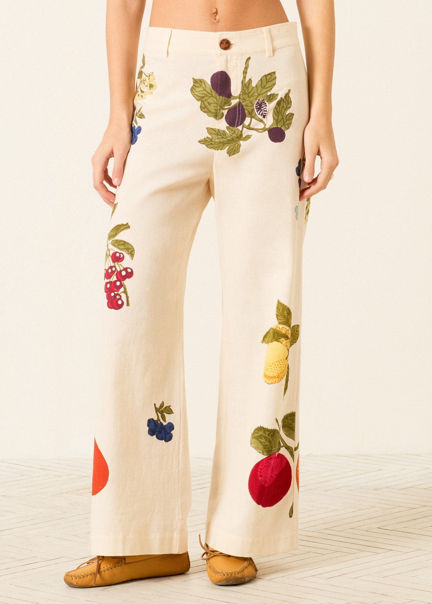 person wearing alix of bohemia womens printed Paige Nine Fruit Pant