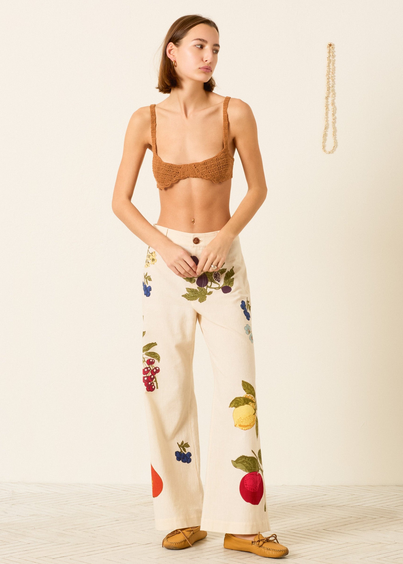 person wearing alix of bohemia womens printed Paige Nine Fruit Pant