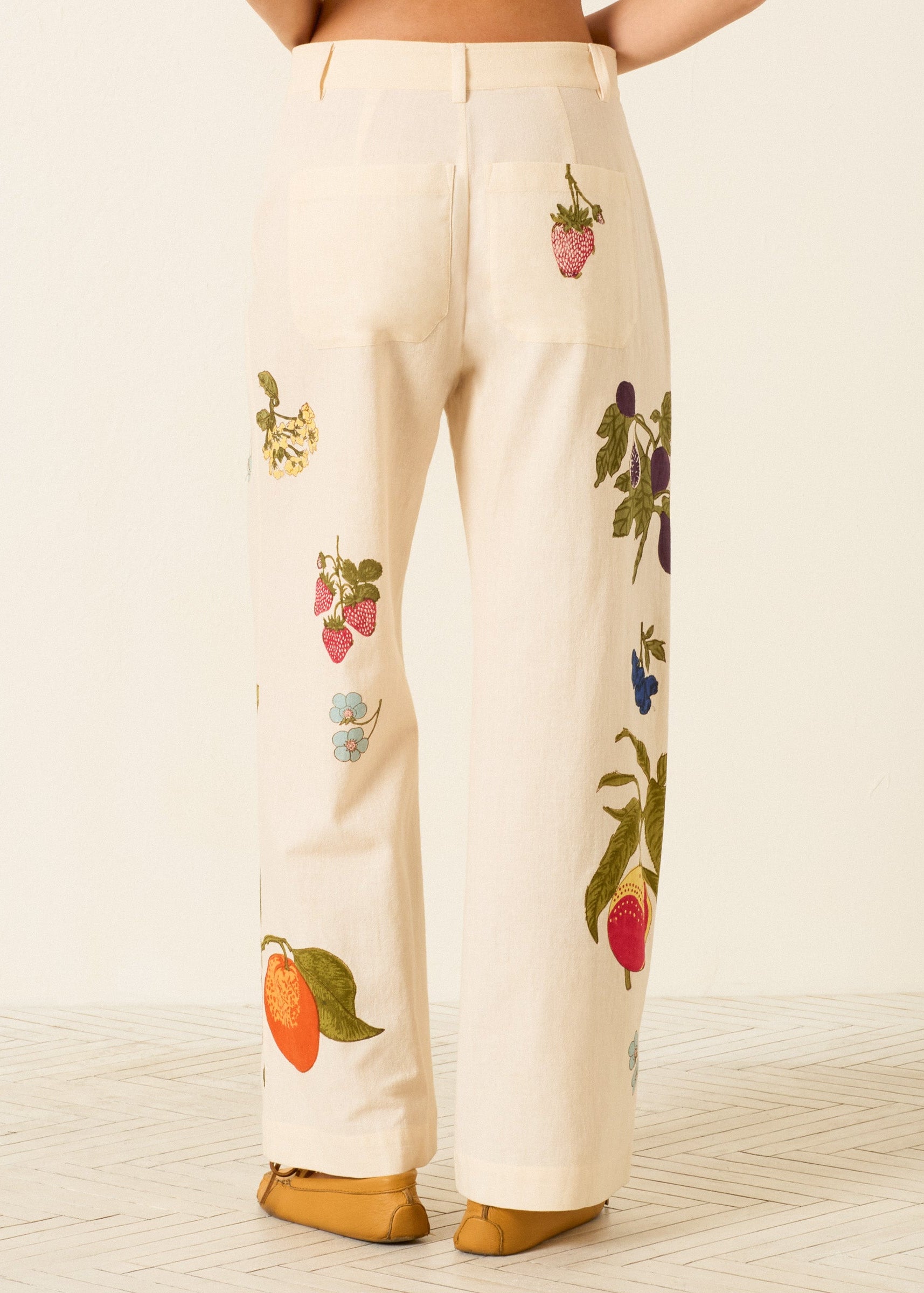 person wearing alix of bohemia womens printed Paige Nine Fruit Pant