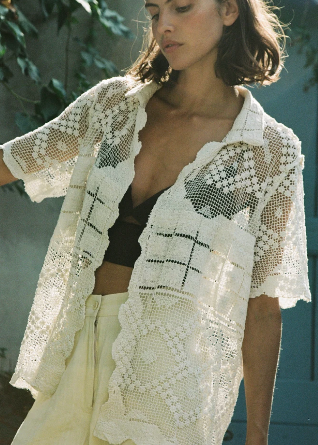 person wearing all that remains ivory cotton lace Leaha Shirt