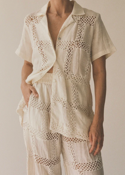 all that remains womens Beatrice Linen Patchwork Top
