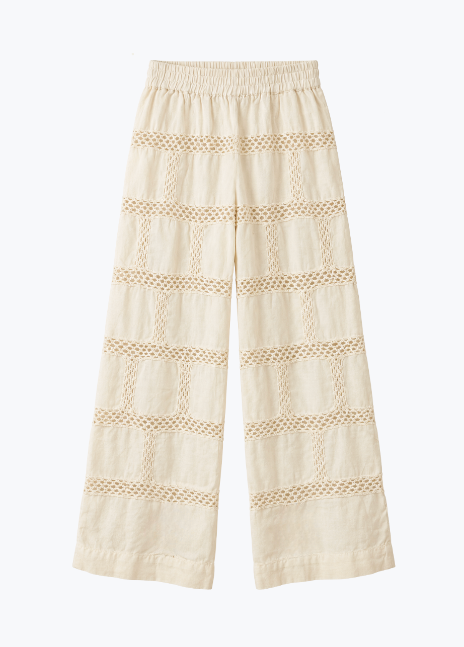 all that remains womens Beatrice Pant cotton linen crochet ivory