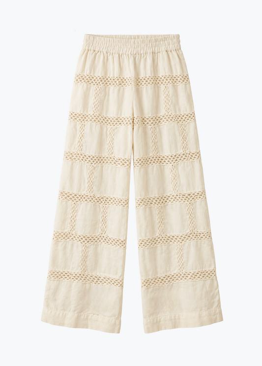 all that remains womens Beatrice Pant cotton linen crochet ivory