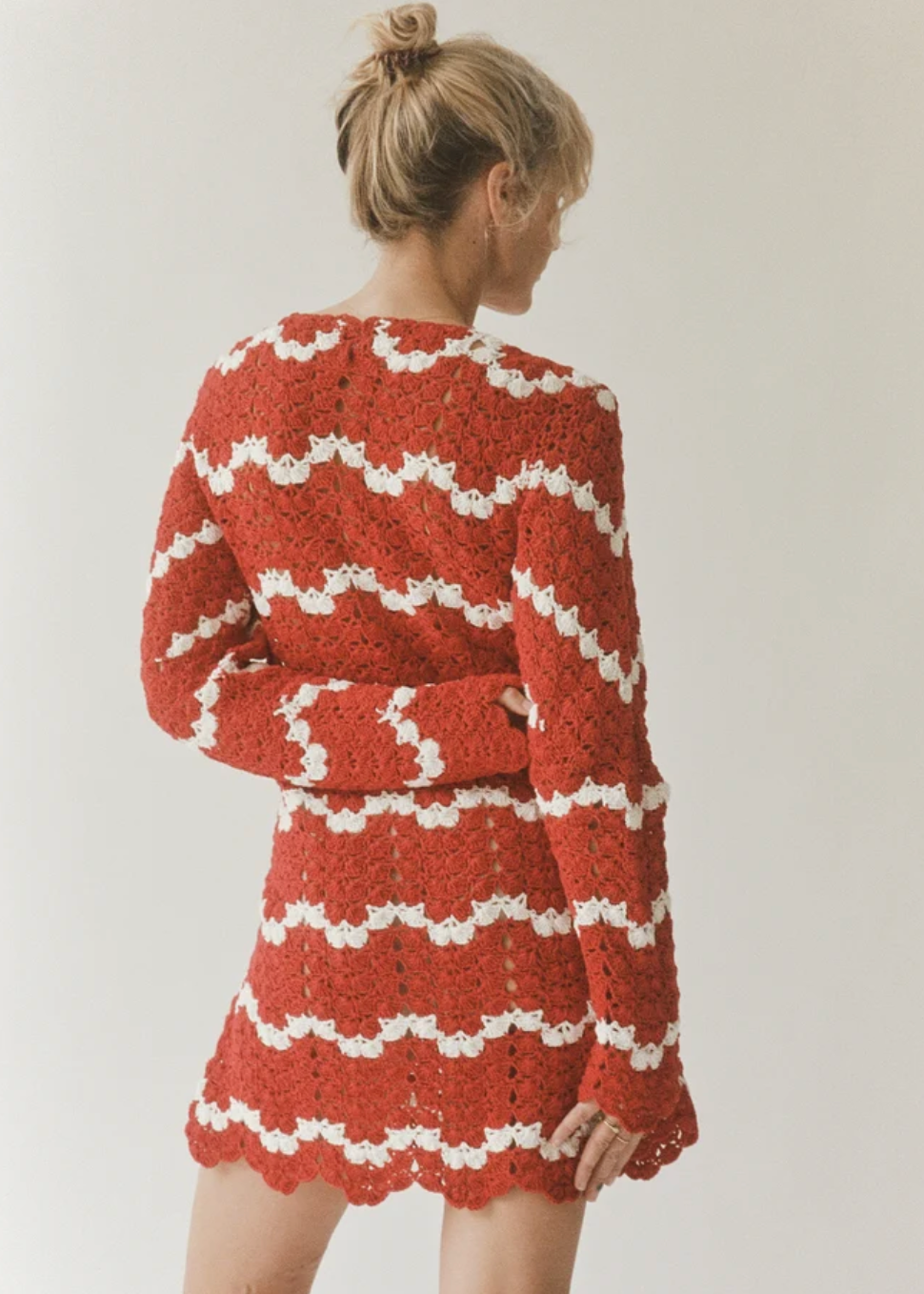 person wearing all that remains womens crochet knit Sara Dress