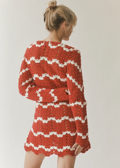 person wearing all that remains womens crochet knit Sara Dress