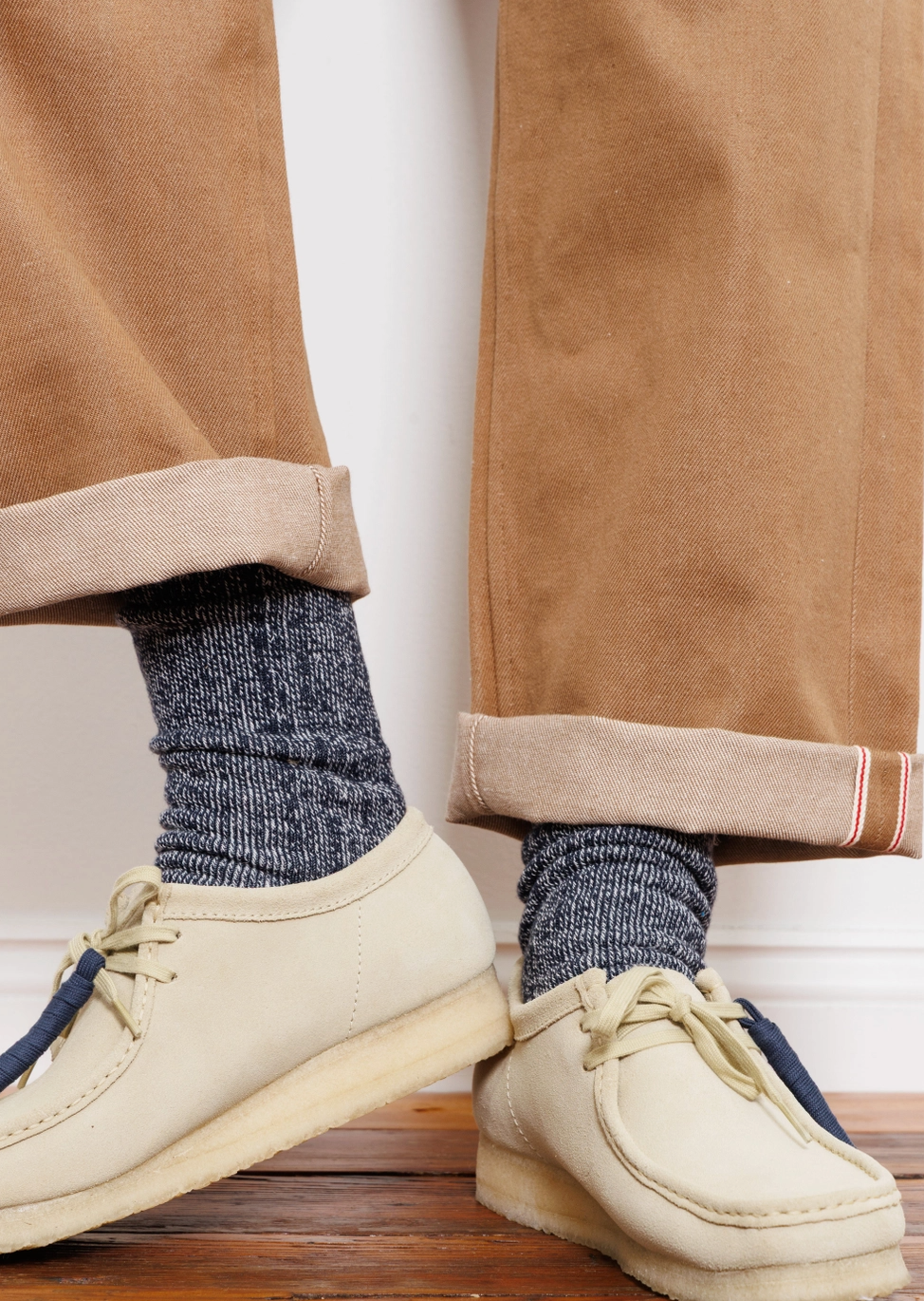 person wearing american trench Sweatshirt Socks in Navy