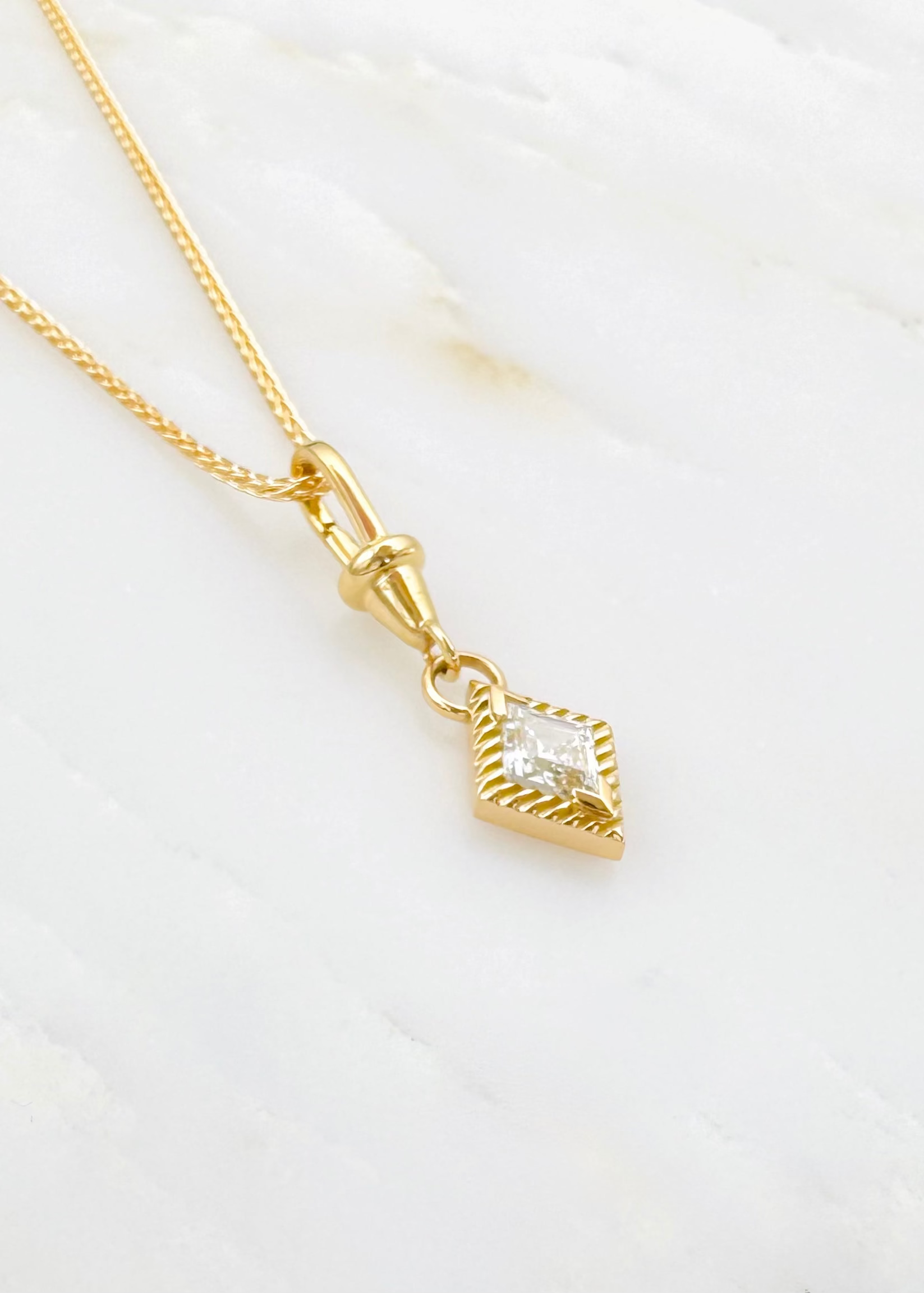 azlee fine jewelry 18k yellow gold Escalier .50ct Lozenge Diamond Charm