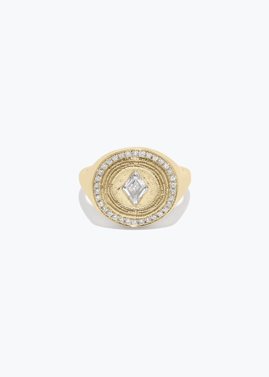 azlee fine jewelry 18k yellow gold Lozenge Diamond Coin Signet Ring