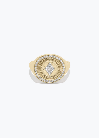 azlee fine jewelry 18k yellow gold Lozenge Diamond Coin Signet Ring