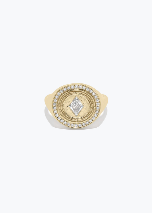 azlee fine jewelry 18k yellow gold Lozenge Diamond Coin Signet Ring