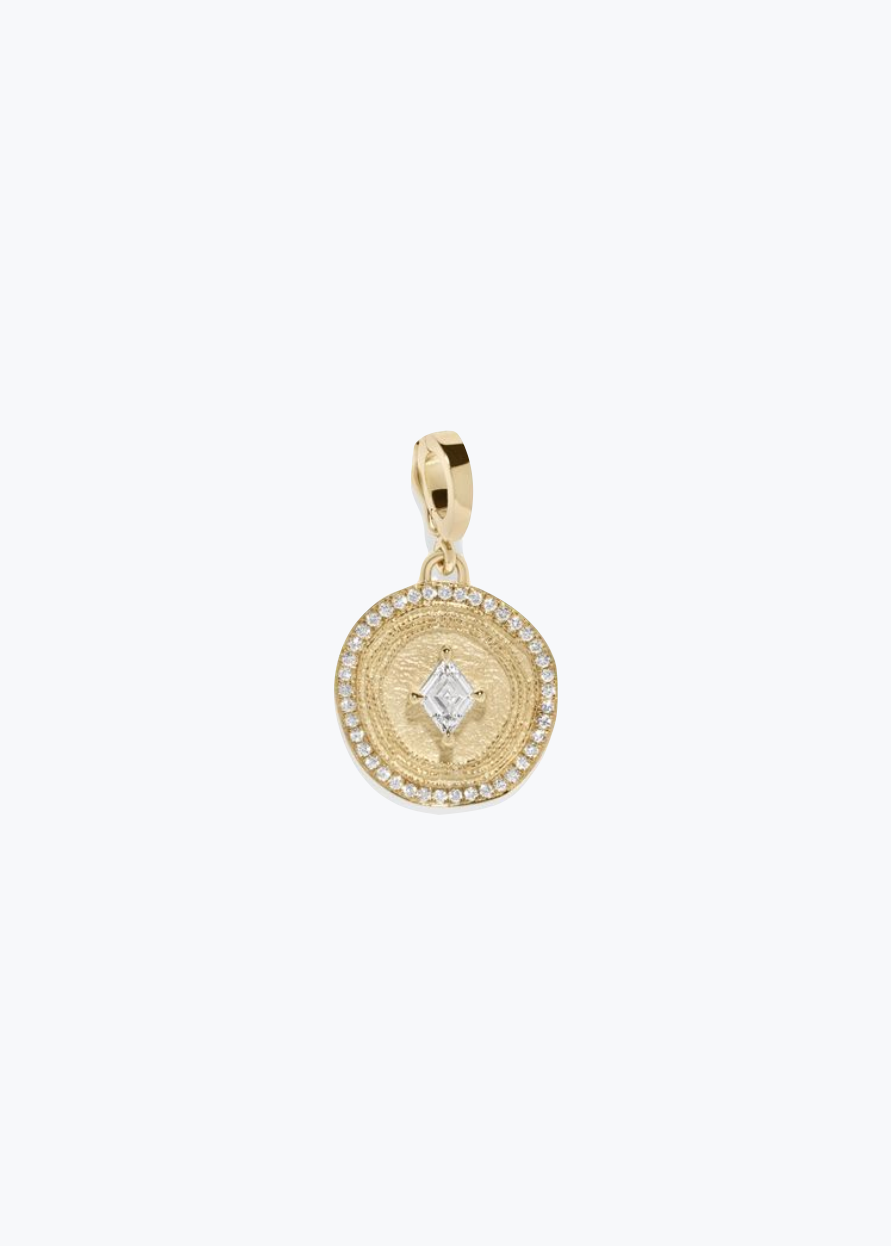 azlee fine jewelry 18k yellow gold Lozenge Small Pave Diamond Coin