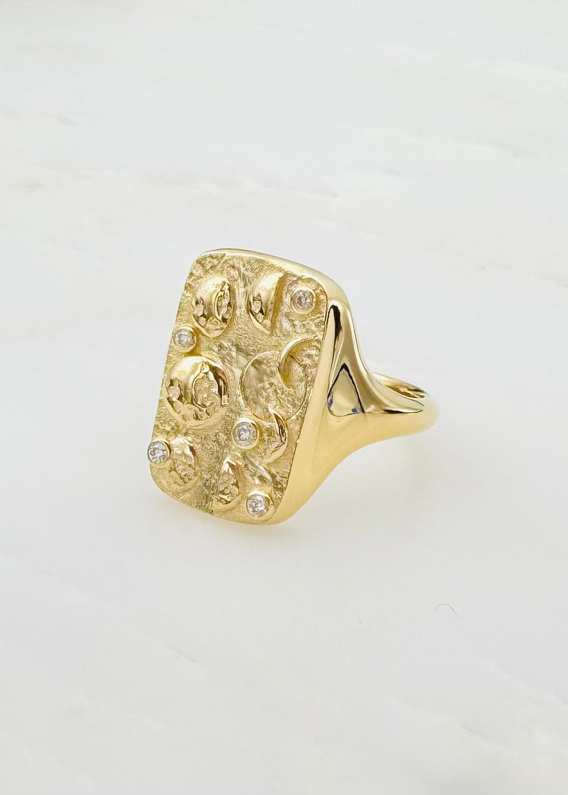 azlee fine jewelry 18k yellow gold New Beginnings Moon Phases Relic Signet diamonds