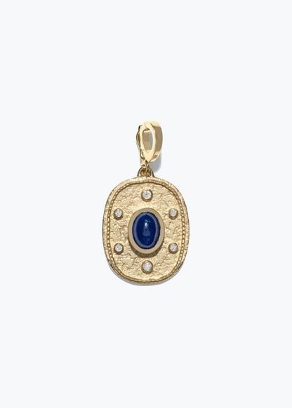 azlee fine jewelry 18k yellow gold diamond Regina Medium Sapphire Cabochon Coin pendant charm