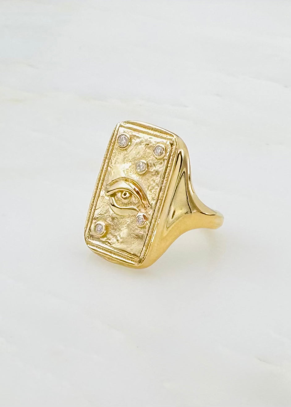 azlee fine jewelry 18k yellow gold diamonds Guardian Relic Signet ring