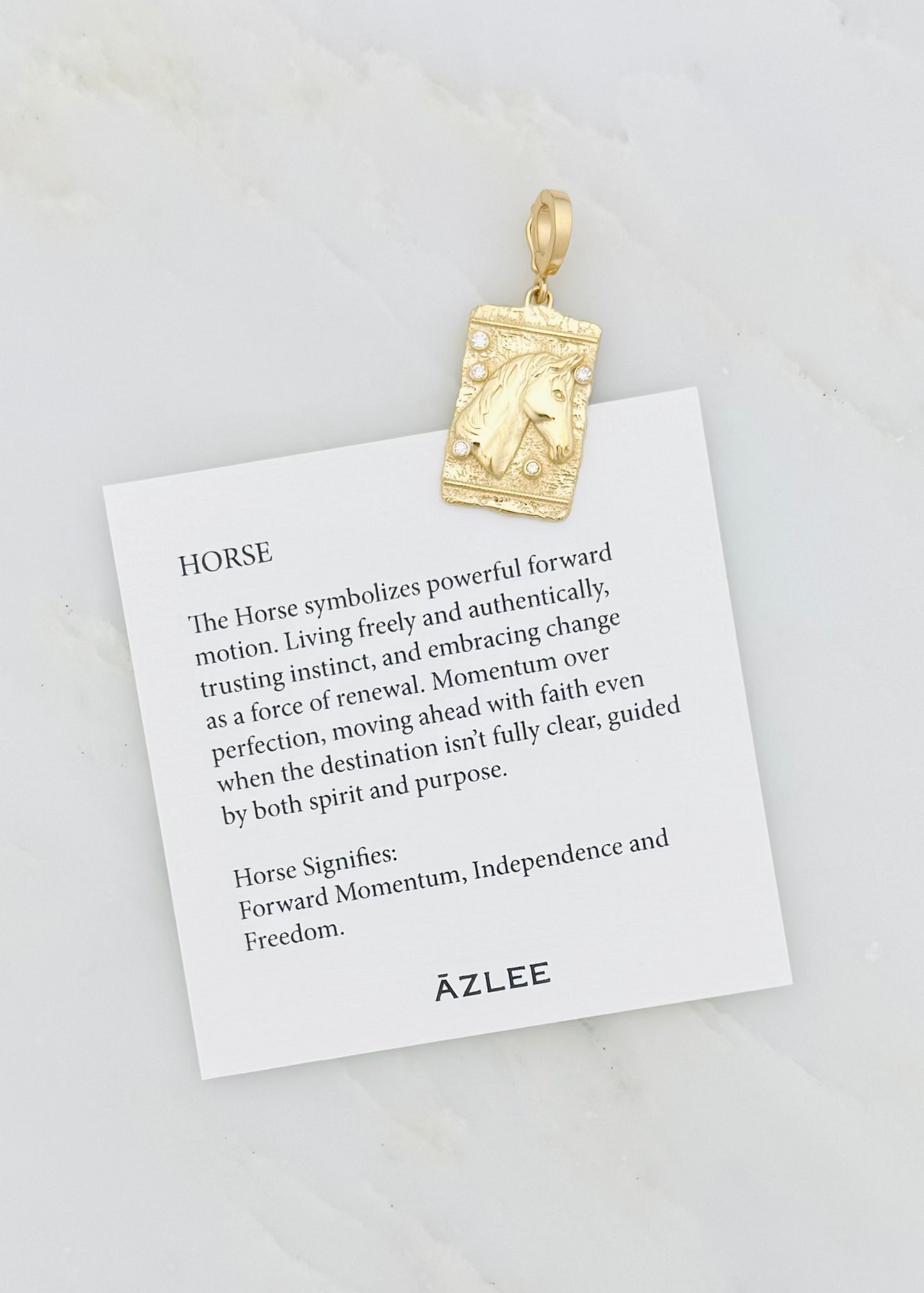 azlee fine jewelry 18k yellow gold diamonds Horse Medium Relic Coin