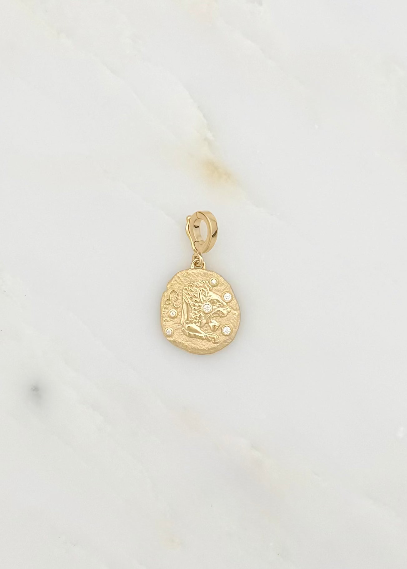 azlee fine jewelry 18k yellow gold diamonds Of the Stars Leo Small zodiac Coin