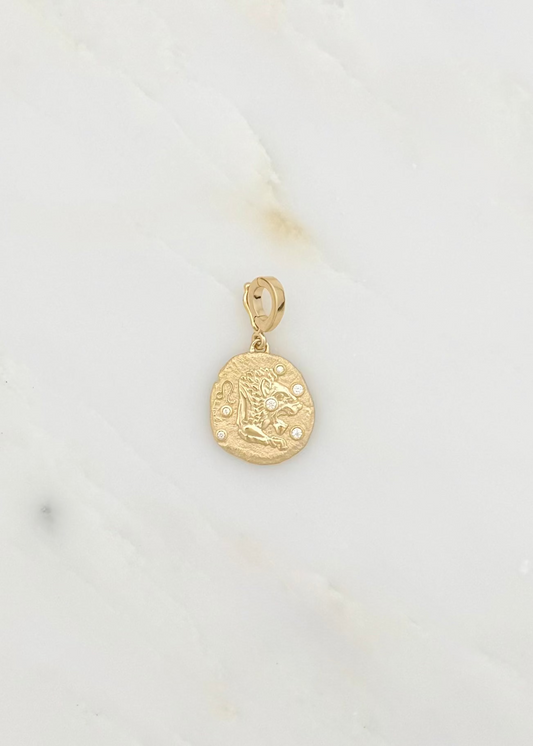 azlee fine jewelry 18k yellow gold diamonds Of the Stars Leo Small zodiac Coin