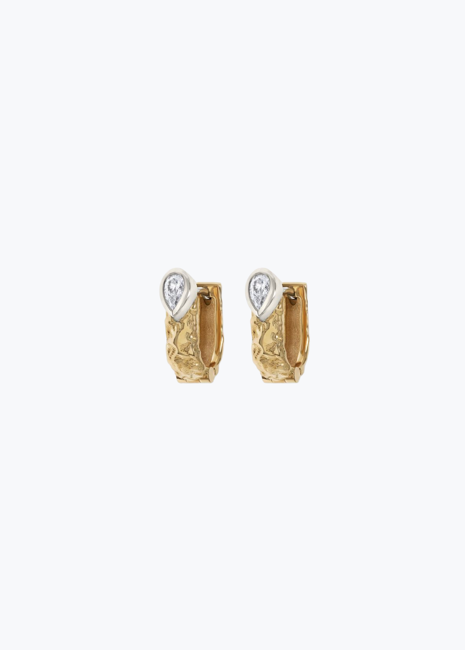 azlee fine jewelry 18k yellow gold platinum Weathered Dew Drop Diamond Hoops earrings