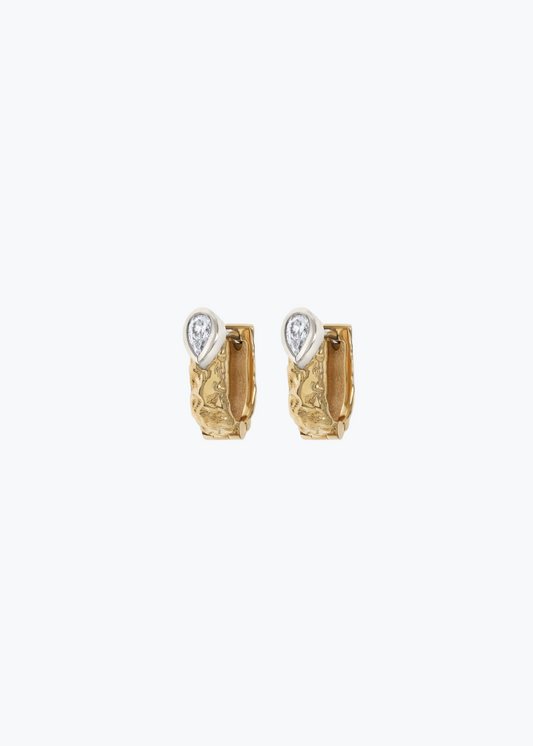 azlee fine jewelry 18k yellow gold platinum Weathered Dew Drop Diamond Hoops earrings