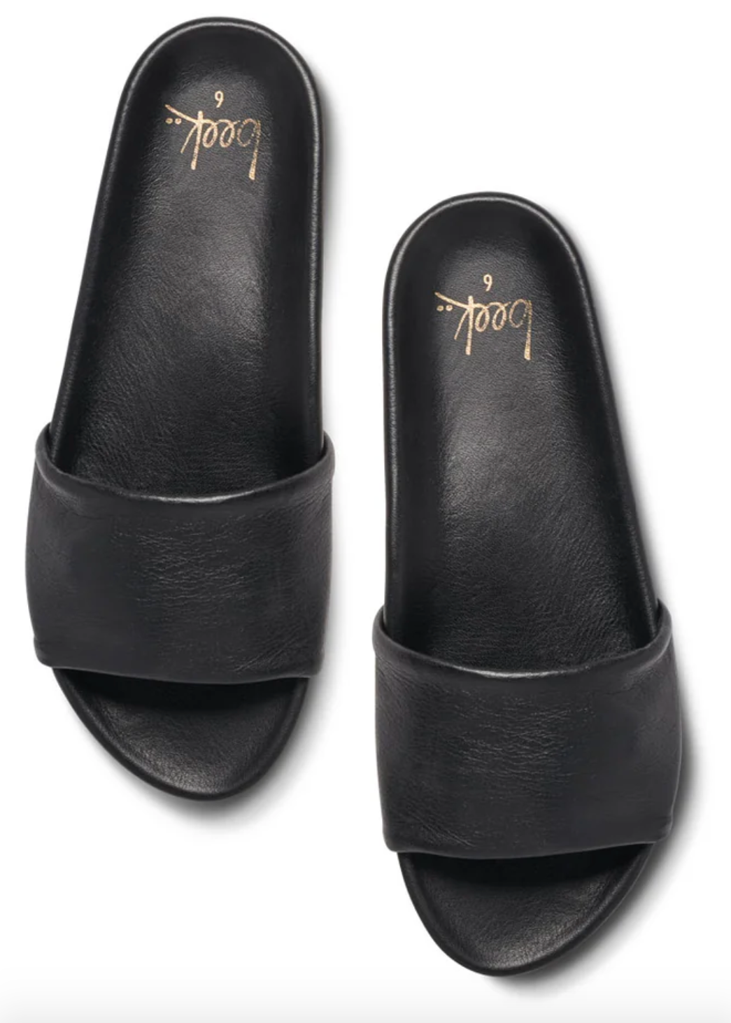 beek womens Gallito Slide in Black leather sandals