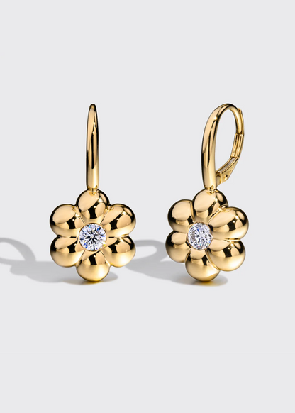 boochier fine jewelry 18k yellow gold Diamond Flower Puff Clip Hoop Earrings