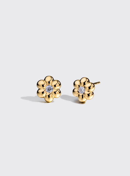 boochier fine jewelry 18k yellow gold Mini Diamond Flower Puff Studs