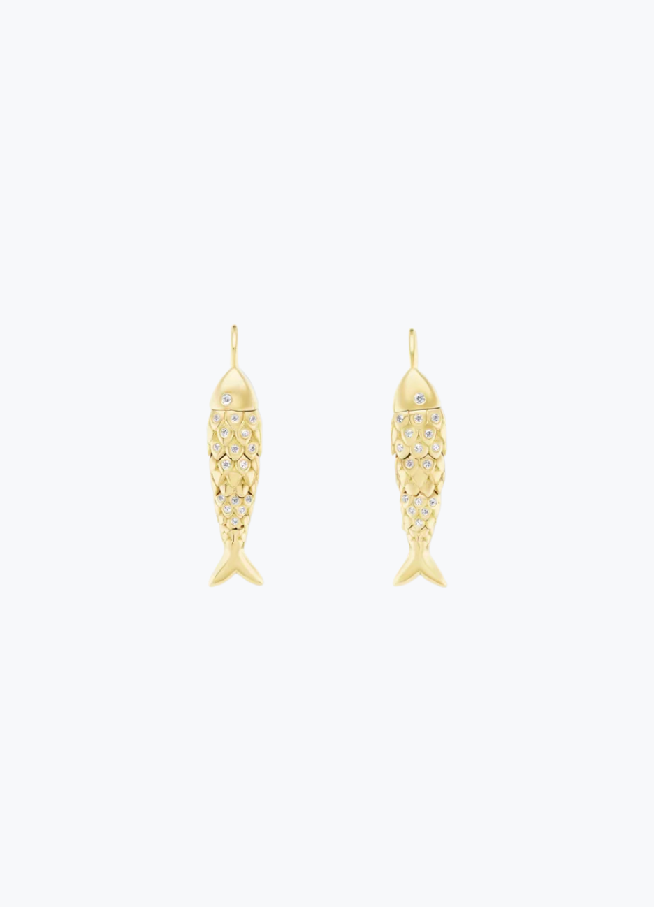 brent neale fine jewelry 18k yellow gold diamonds Small Fish Hook Earrings