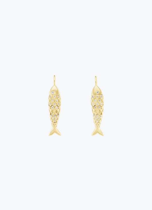 brent neale fine jewelry 18k yellow gold diamonds Small Fish Hook Earrings