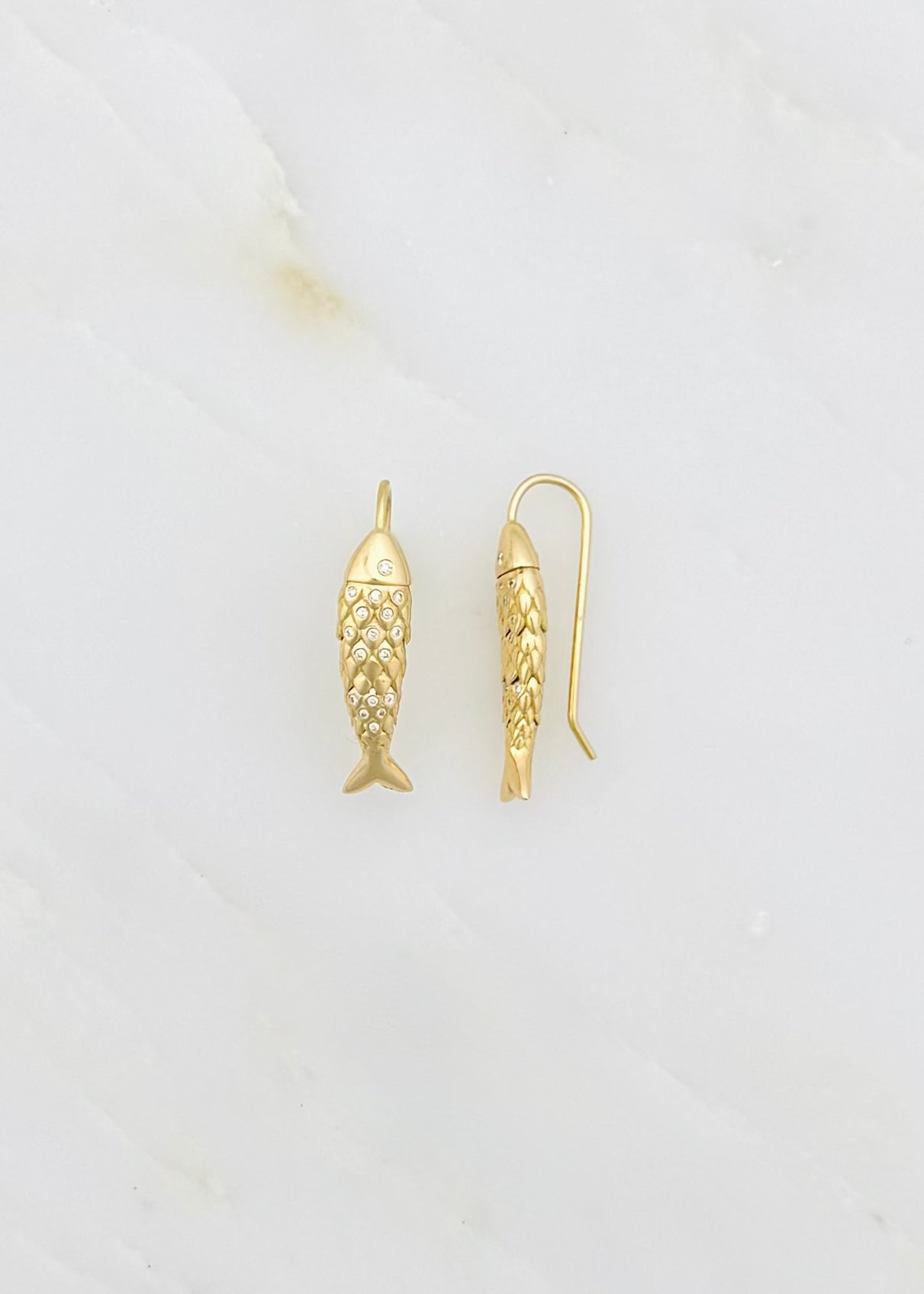brent neale fine jewelry 18k yellow gold diamonds Small Fish Hook Earrings