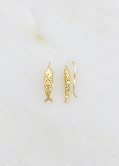 brent neale fine jewelry 18k yellow gold diamonds Small Fish Hook Earrings