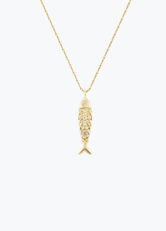 brent neale fine jewelry 18k yellow gold diamonds Small Fish Pendant Necklace