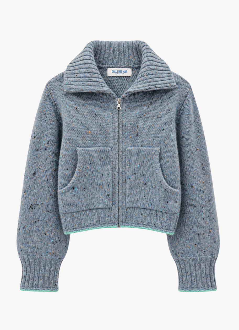 calle del mar Donegal Cashmere Zip Up Cardigan blue